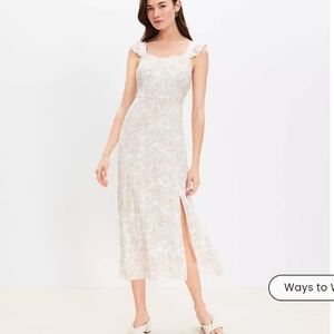 Loft Swirl Ruffle Dress Cream/White